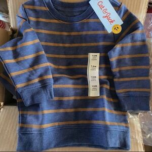 Cat & Jack Navy and Mustard Striped Kids Crew 2 Pck